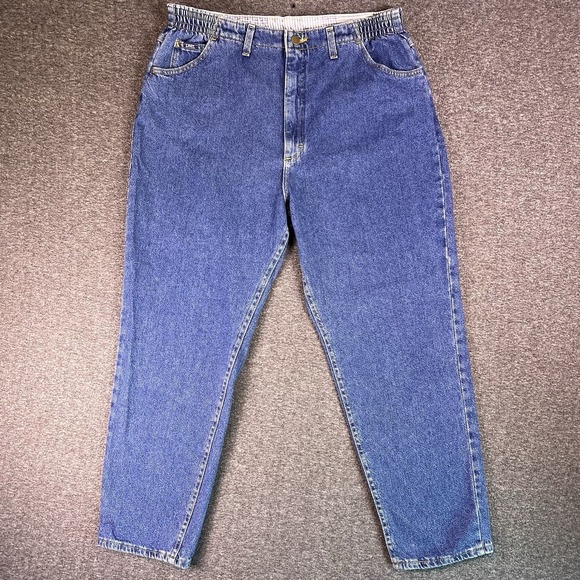 Vintage 90s Lee Jeans Womens 18 PET Blue Medium Wash Bare Back Tapered 34.5x28 - Picture 1 of 14